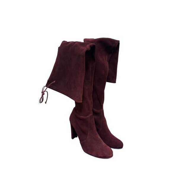 Stuart Weitzman Suede Over-The-Knee Boots In Wine With Block Heel Size 7 - Picture 6 of 11